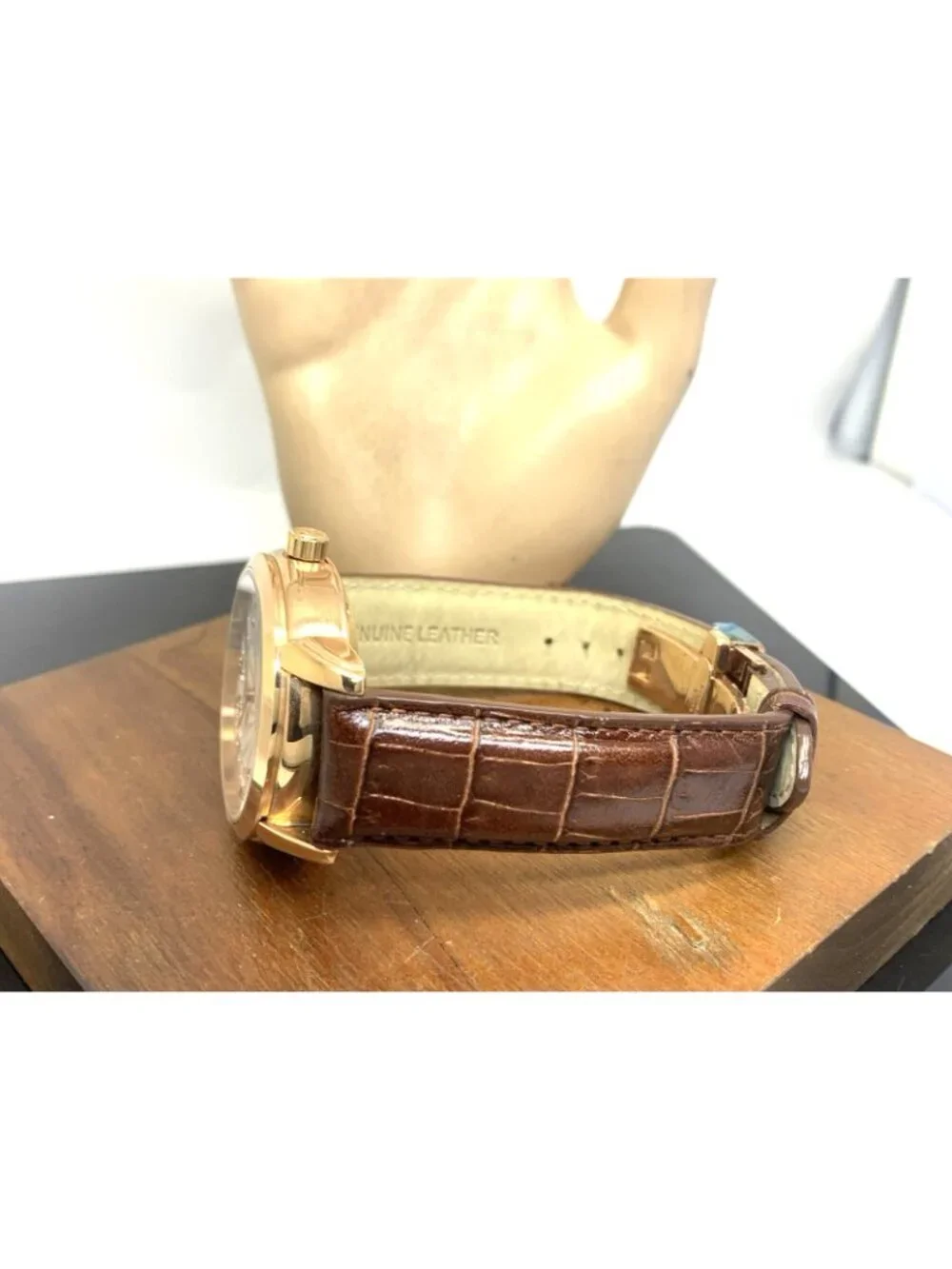 Stuhrling Men's Watch Automatic Silver Dial Rose Gold Brown Leather Strap 40mm
